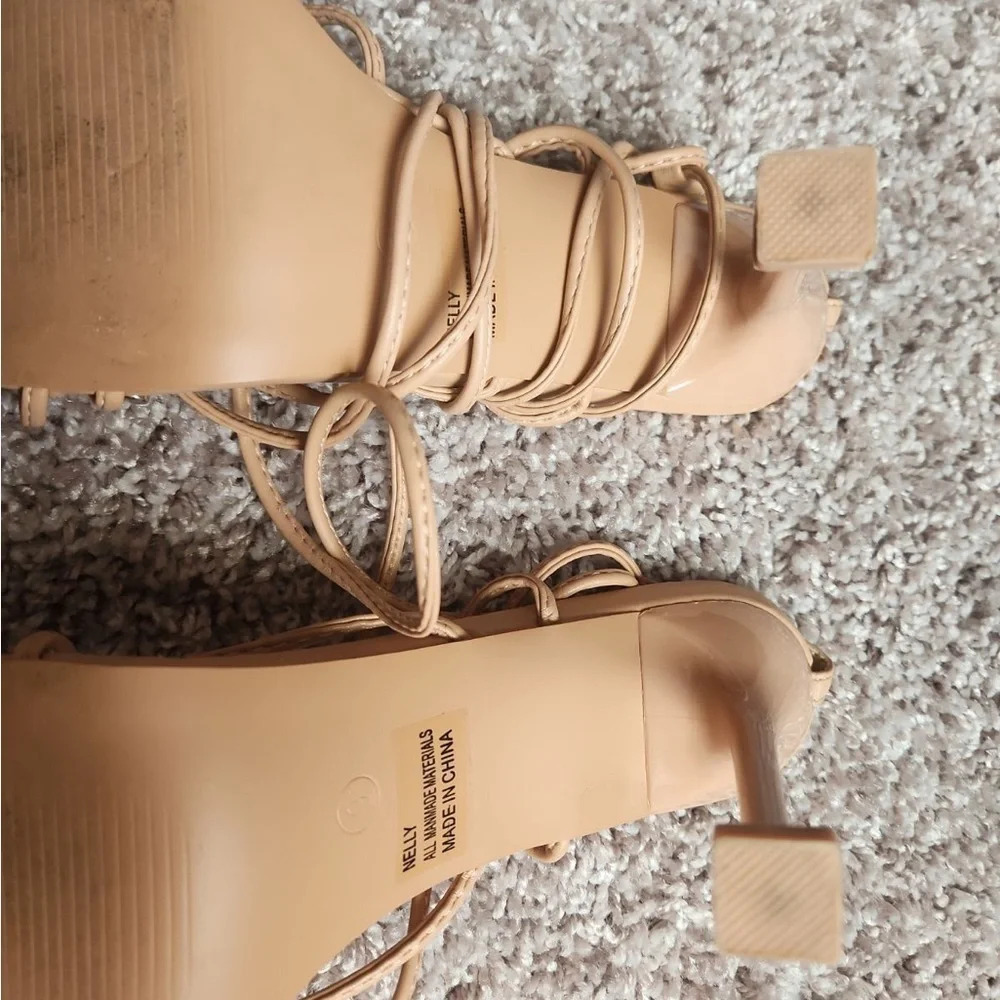 Sweet Talker Nude Strappy Lace Up Heels - Picture 8 of 9